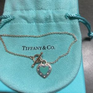 Blue heart toggle chain bracelet, size medium